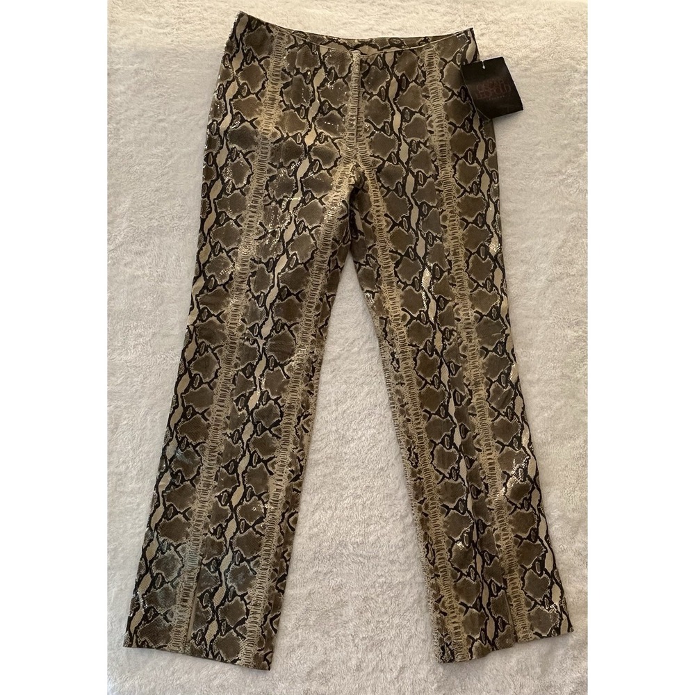Vintage Oscar Leopold Lambskin Pants Size 16 Snakeskin Print Leather Lined Flare